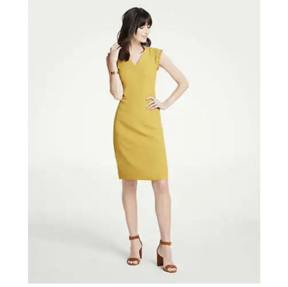 Ann Taylor - Yellow V-neck Flutter Sleeve Shift Dress Sz 2